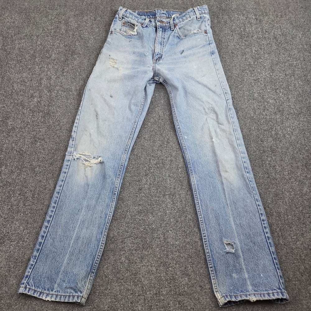 Vintage Levis 505 Jeans Men 30x32 Light Orange Tab Distressed Denim Made USA 90s